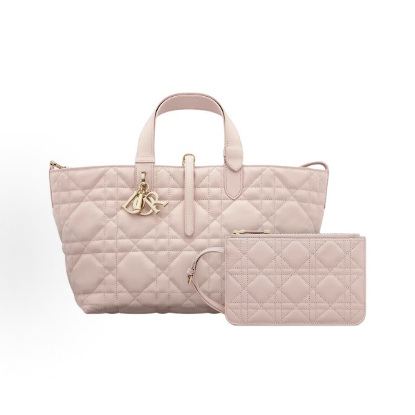 DIOR Toujours quilted letter pendant lace-up Aboriginal bag, single-shoulder handbag, small size for women, cherry blossom pink